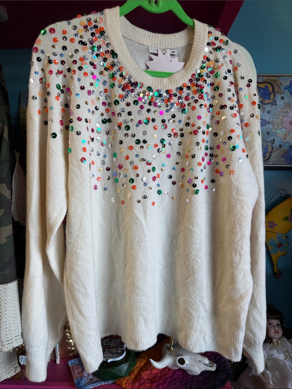 Lush Ivory Sequin Crewneck Sweater